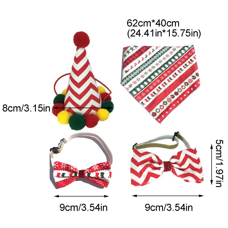 Zzz 4Pcs / Set Topi + Bib + Handuk Air Liur Anjing Peliharaan Motif Natal Untuk Pesta / Festival