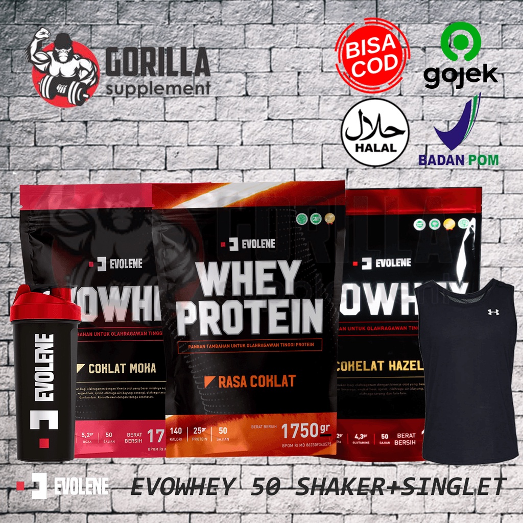 Evolene Whey Protein EVO WHEY 50 Serving / Sachet BPOM HALAL MUI COKLAT MOKA Evo Whey