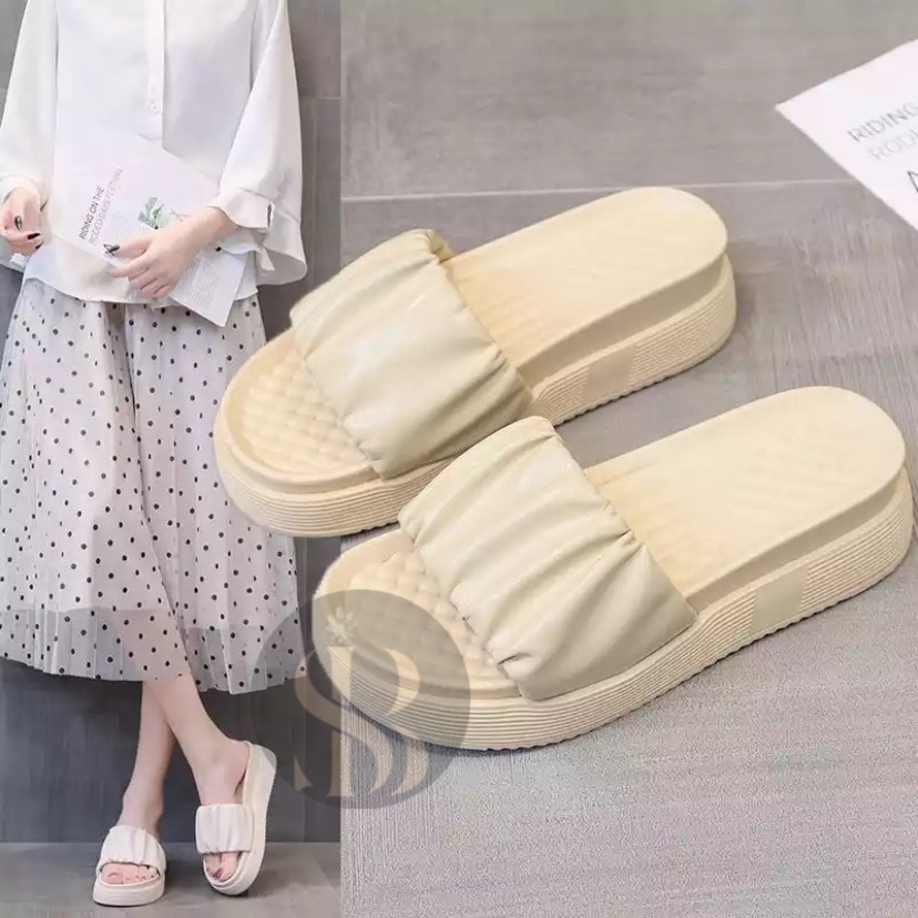Sandal Jelly Wedges Import TALIA Kerut 1963 / Sandal Wedges Wanita Kekinian Balance 8211-C