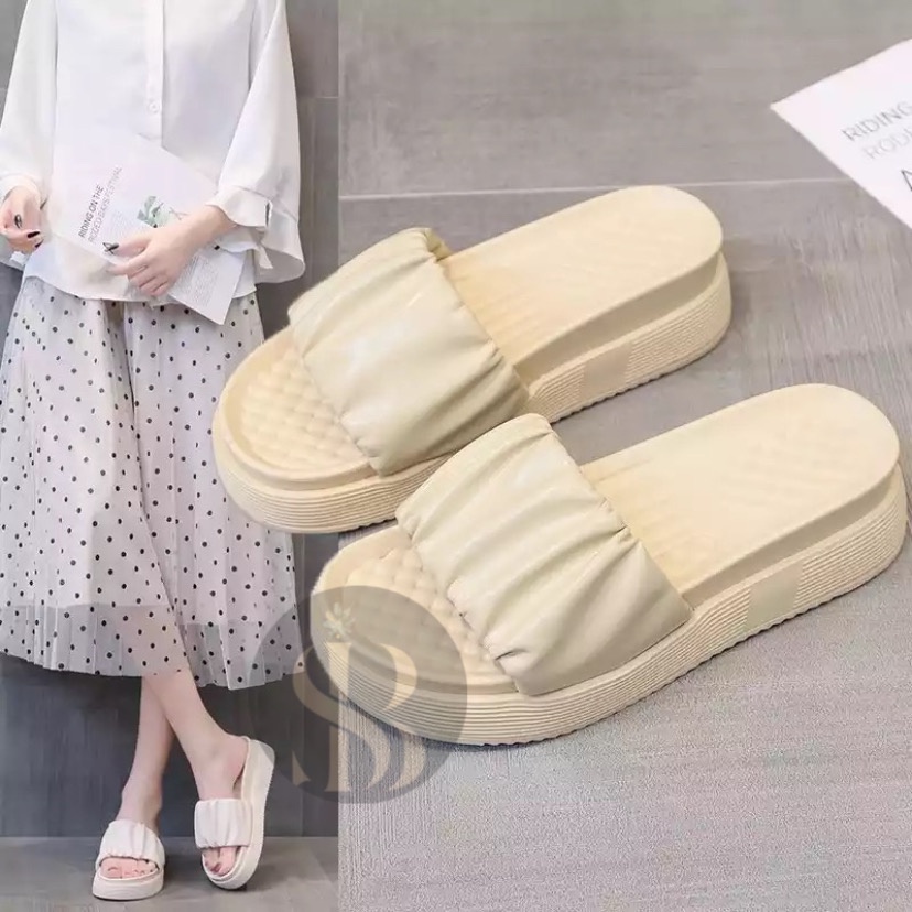 Sandal Jelly Wedges Import TALIA Kerut 1963 / Sandal Wedges Wanita Kekinian Balance 8211-C