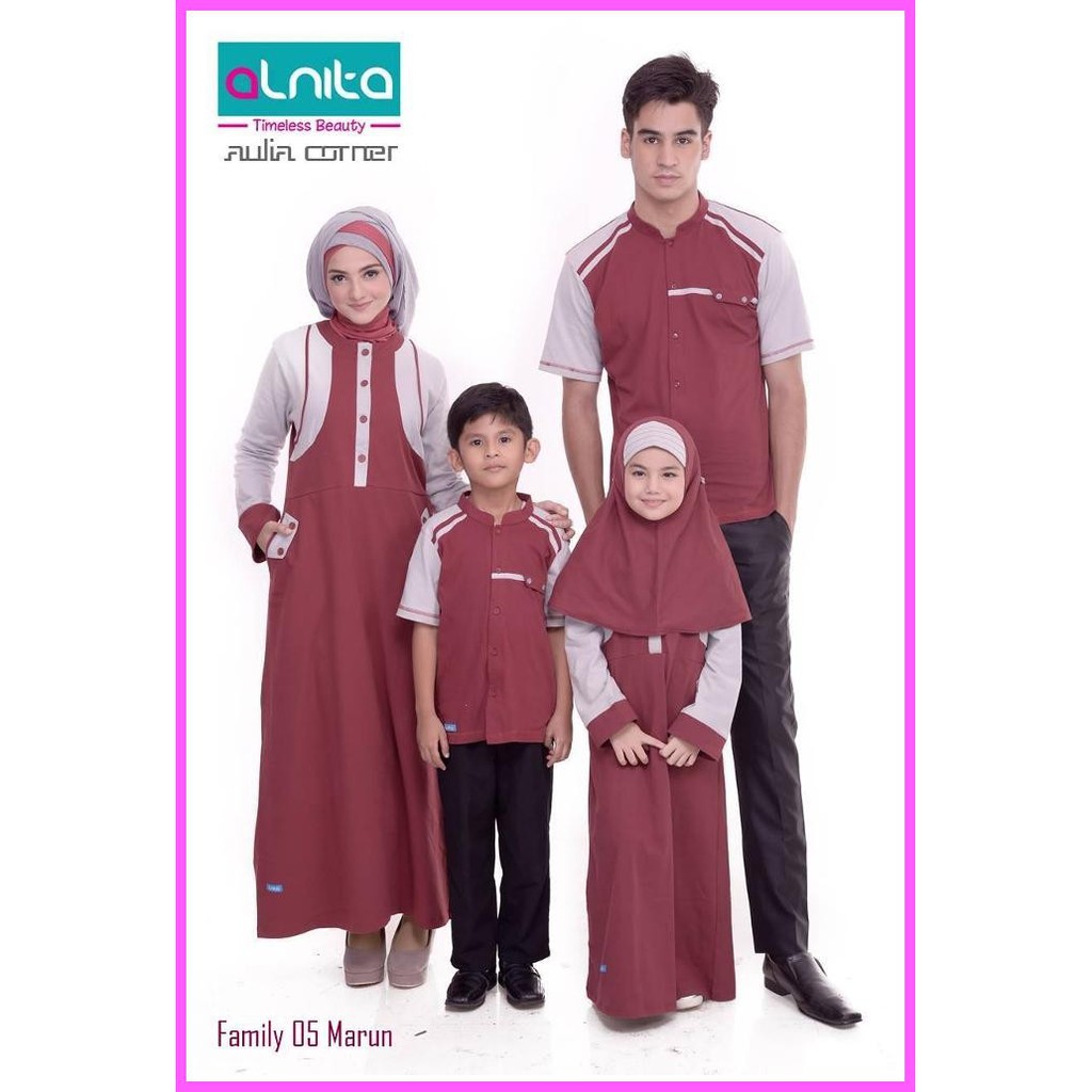 Baju Muslim Lebaran Alnita Family 05 Marun Baju Sarimbit Muslim Baju Kapel Kemeja