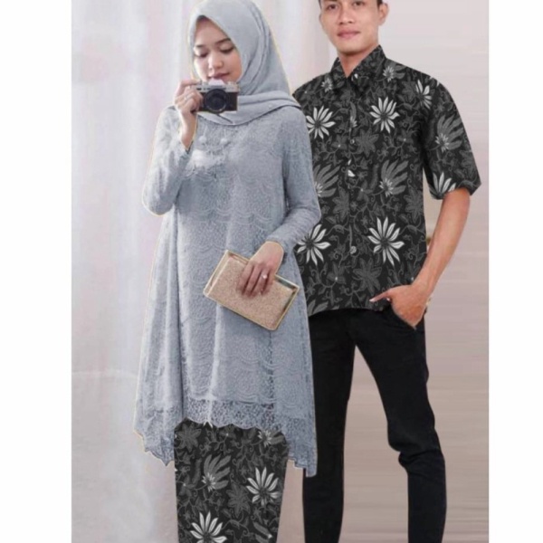 Dijual ir baju couple kapel samaan pasangan kebaya kemeja batik plus rok - dusty Diskon