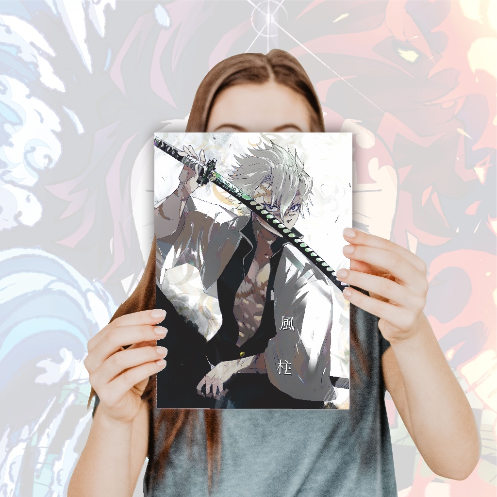 Poster Anime Kimetsu no Yaiba Demon Slayer Nezuko Tanjiro Zenitsu Giyuu Tomioka Inosuke - Size A4+-17 Sanemi