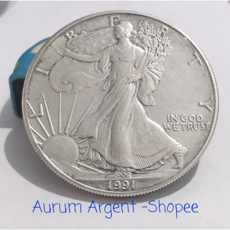 SD.17-- 1 PC KOIN PERAK ASLI ONE DOLLAR WALKING LIBERTY TH 1991. -- SILVER COIN --