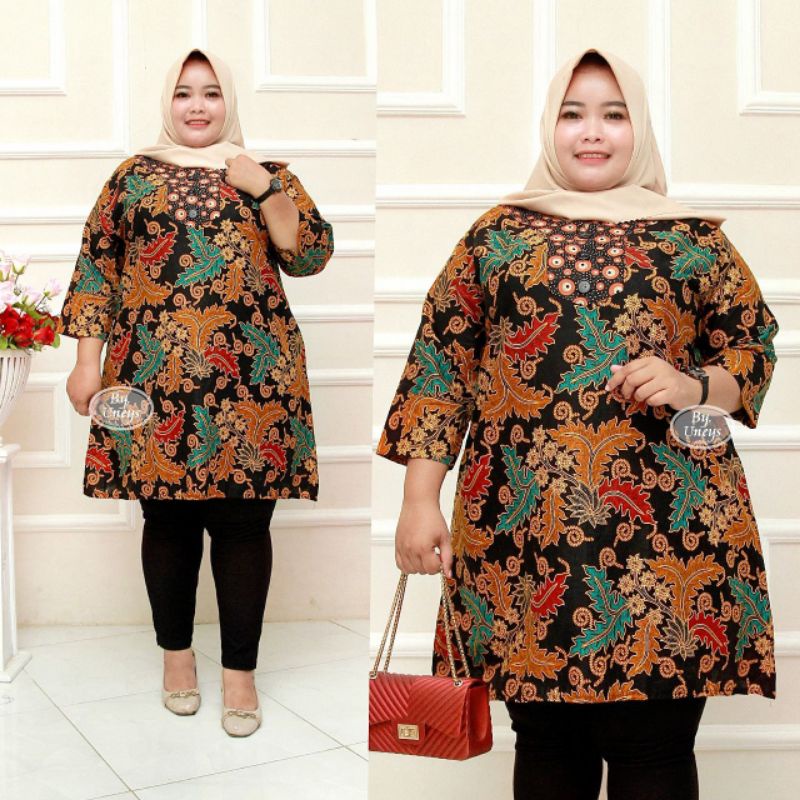 Tunik Batik Wanita Terbaru Ukuran Super Jumbo Big Size LD 140CM FIT 4L 5L 6L ORI Batik Aksara Pekalo zaynbatik-15