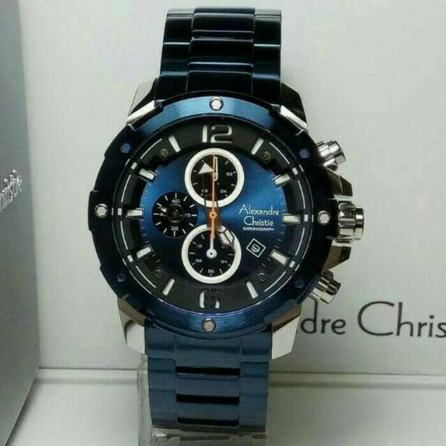 Jam tangan laki-laki alexandre christie original ac6410 blue ice krono aktif all stainless stell