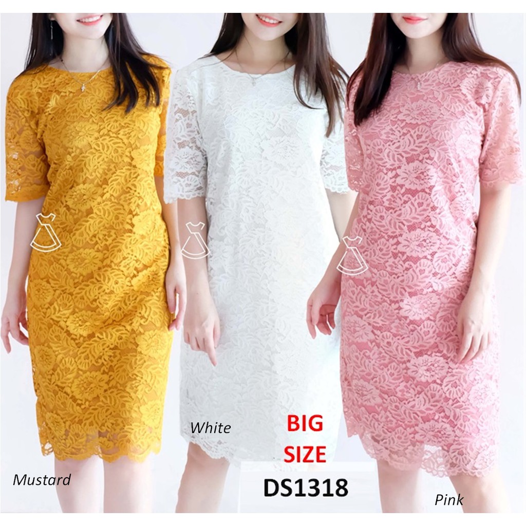 DS1318 - DRESS PESTA BRUKAT LACE MIDI SEPAN DRESS NATAL WANITA BIG SIZE