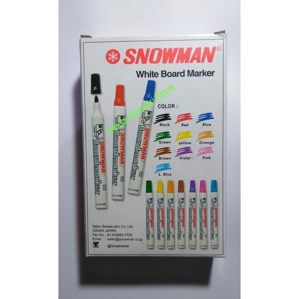 

Spidol Snowman Boardmarker / White Board Marker : Hijau, Orange, Coklat, Violet, L. Blue, Pink