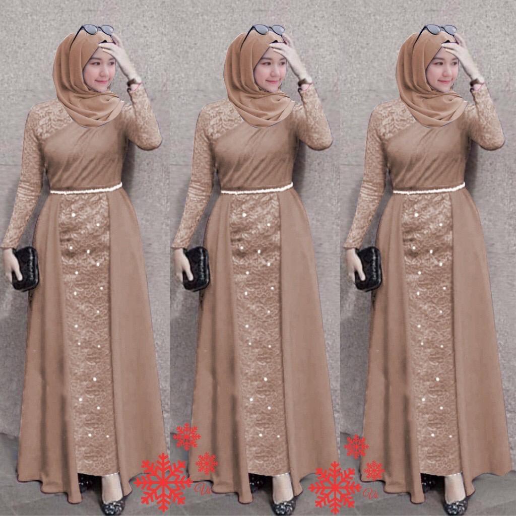 Lakshana Gamis Terbaru Brukat Maxi Dress Pesta Remaja Dewasa Wanita Muslim - Size Jumbo M L XL XXL