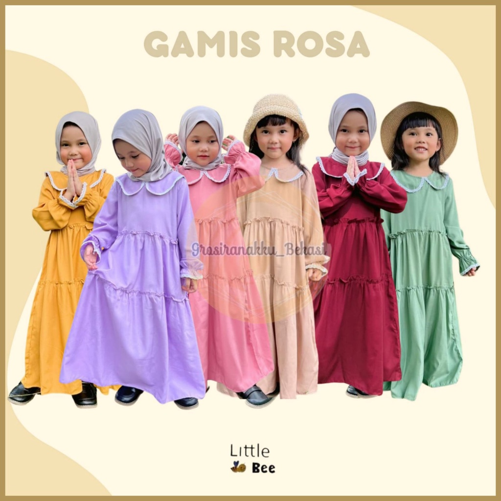 Gamis Anak Rosa Rayon LittleBee Mix Warna Size 2-8 thn