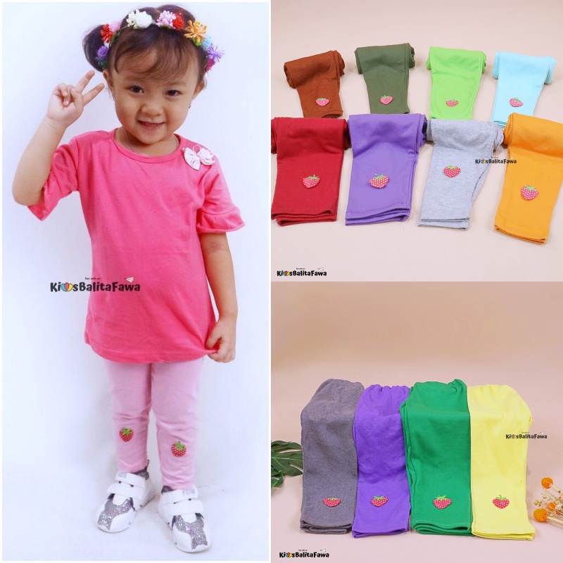 (ISI 3 PCS) Legging Strawberry Polos Size Bayi - 7 Tahun / Celana Panjang Bayi Anak Perempuan Bawahan Cewek