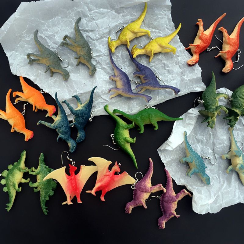 SIY  12 Pairs Cute Punk Dinosaur Animal Drop Earrings Set  Resin Funny Animal Dinosaur Earrings for Women Girls Creative Gift