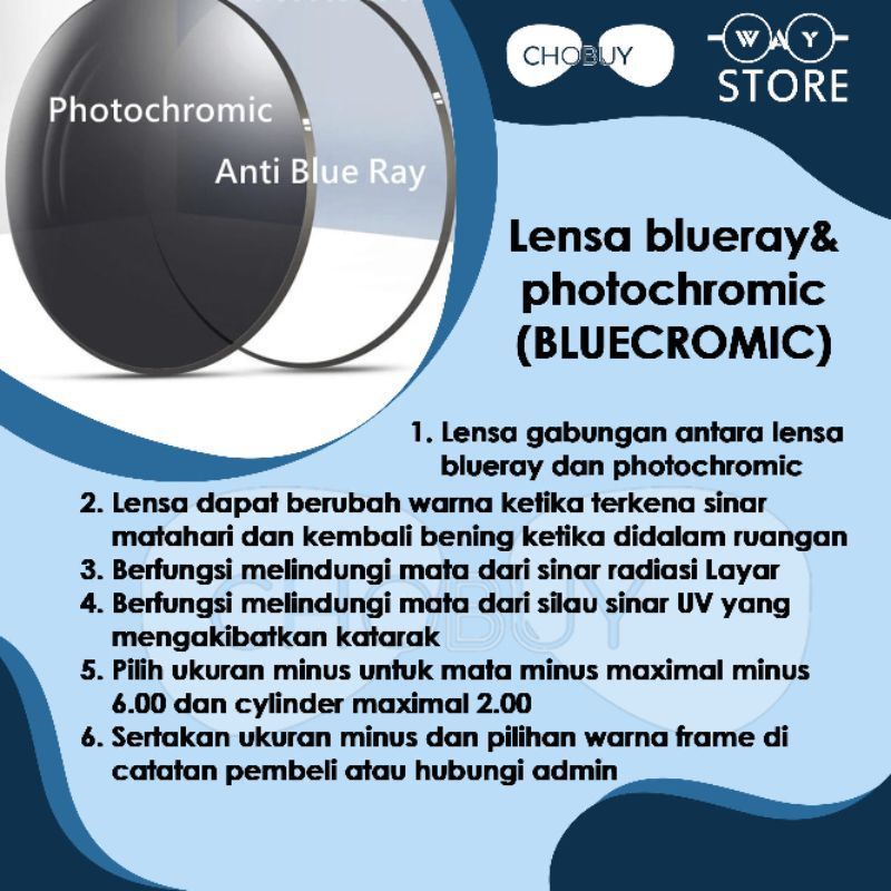 Kacamata Photocromic Lensa Anti Radiasi Blueray Minus Plus Frame EVO Unisex