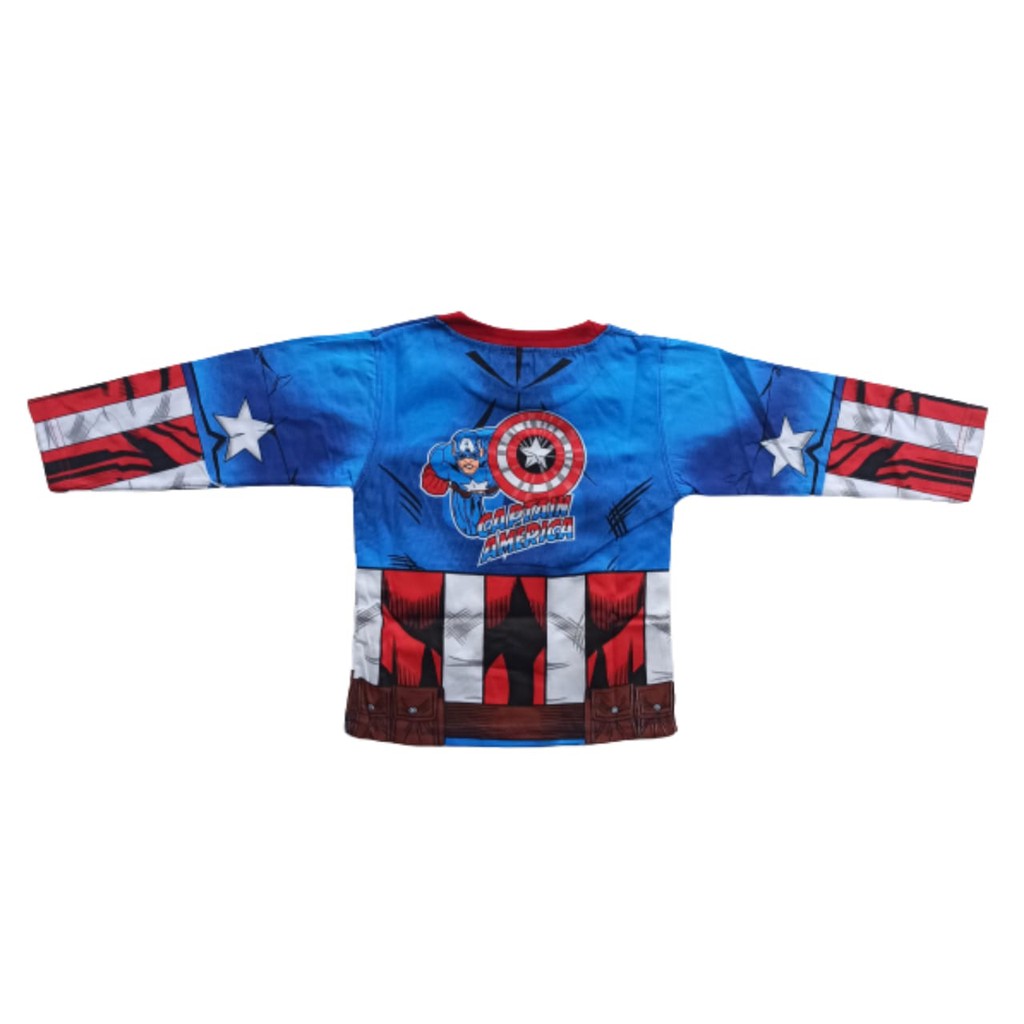 Kostum Anak Captain Amaerica IV Full Print Baju Karakter Superhero Setelan Panjang Ulang Tahun