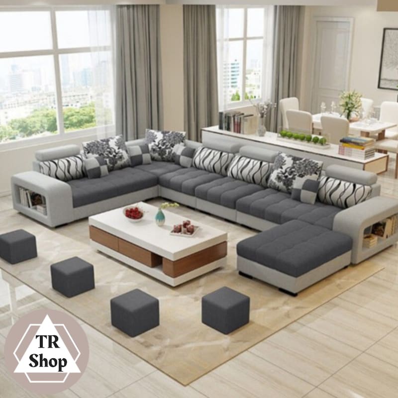 Sofa Minimalis Ruang Tamu-modern Lengkap Dengan Kursi Puff Dan Meja
