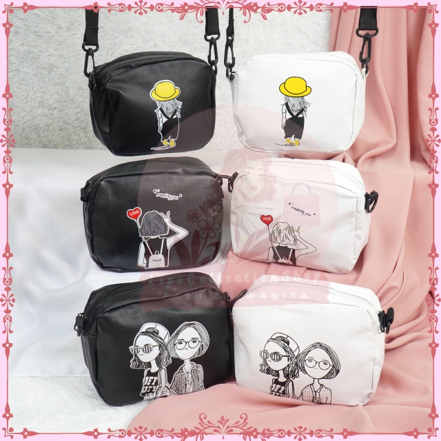 Tas Selempang Motif Cartoon | Tas Fashion Selempang Vintage Import