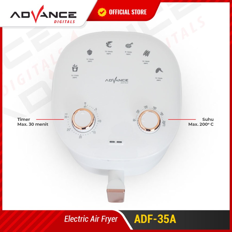 Advance Air Fryer Low Watt  Alat Goreng Tanpa Minyak 3.5 Liter ADF-35A