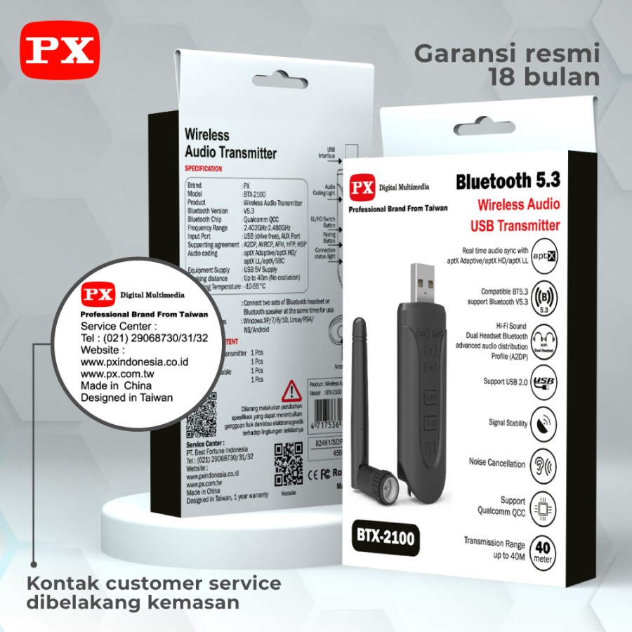 PX BTX-2100 Bluetooth 5.3 USB Audio Music Transmitter