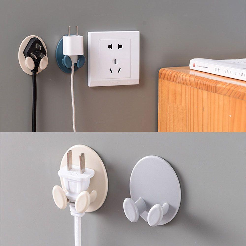 2 Pcs Kait Dinding Penyimpanan Power Plug Soket Dengan Perekat Untuk Dapur / Kamar Mandi