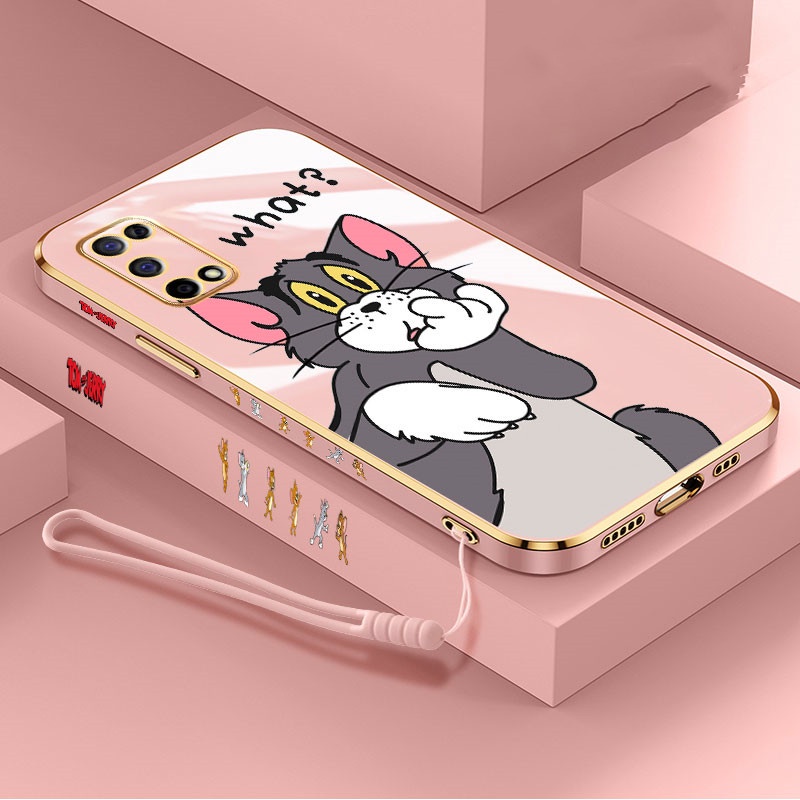 Ultra-thin 6D Plating Cartoon Case For SAMSUNG Galaxy A32 A52 A72 A22 Luxury Cartoon Soft electroplate Lanyard cover couple