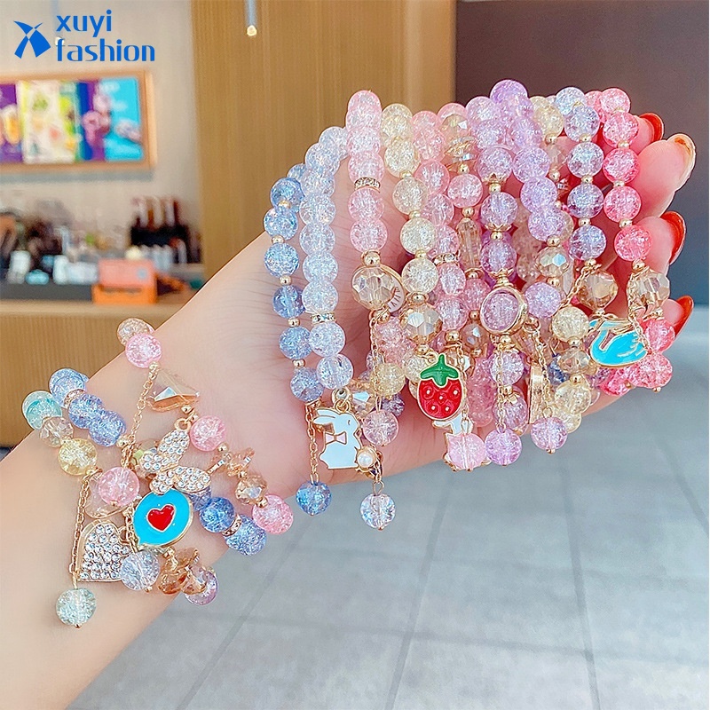 Gelang Manik-Manik Kaca Warna-Warni Model Butterfly Heart Cherry Untuk Anak