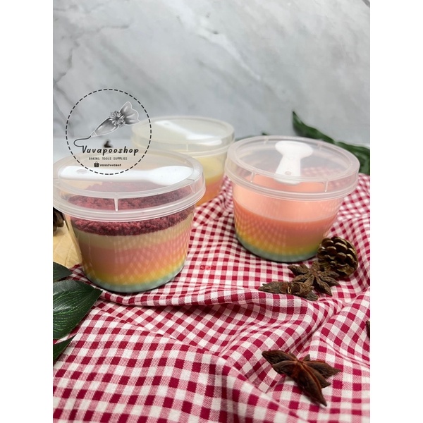 Cup Dessert Bulat + Sendok isi 10pcs / Gelas Puding Bulat dan Sendok