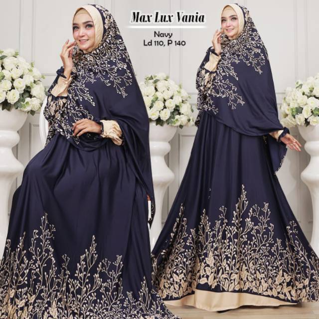 Vania syar'i gamis bahan maxmara lux Ld 110 pjng 140, khimar mat maxmara motif senada sm gamis