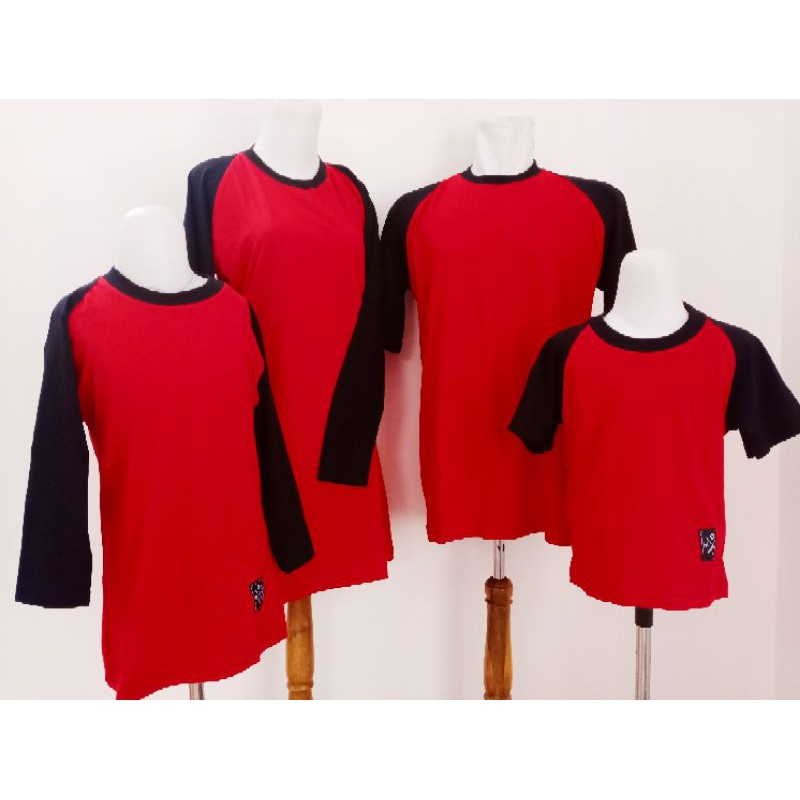 Kaos Polos Reglan Tunik merah hitam Keluarga Family Cocok untuk Olahraga, Santai, kembaran, Couple