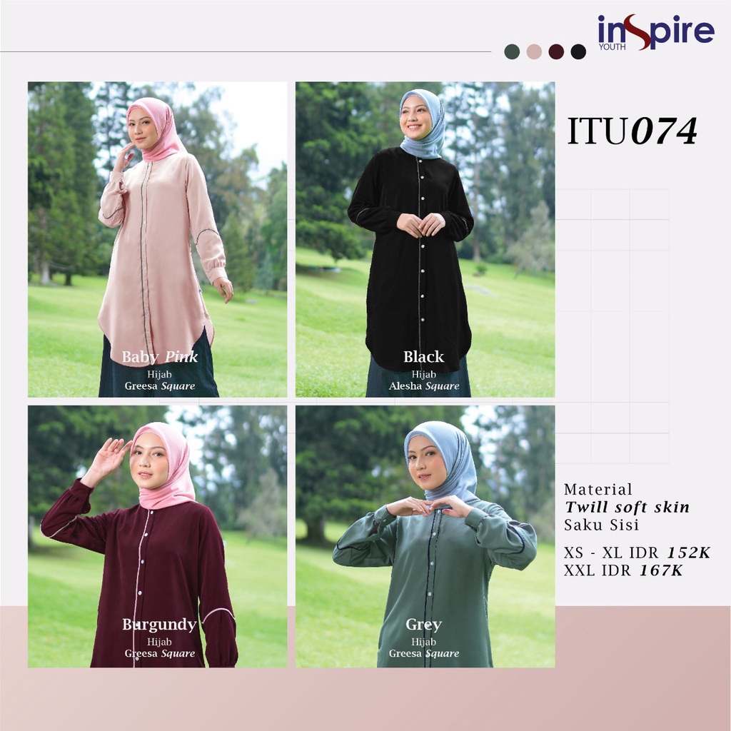 Inspire Tunik ITU 74 Bahan Twill Soft Skin Atasan Polos Simple Model Terbaru