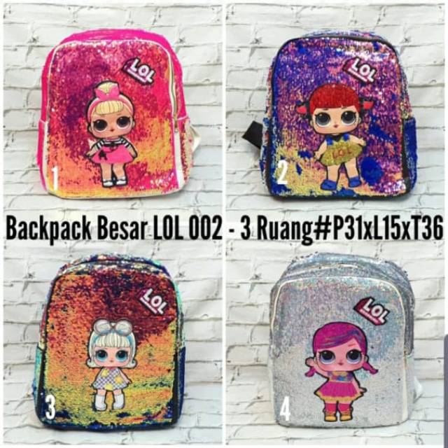 Tas Ransel SD Sequin LOL Ukuran 14 Inch Tas Import Tas Sekolah Tas anak