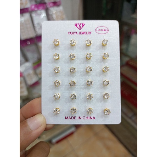 ANTING TUSUK PERMATA CUBIC ZIRCONIA LAPIS EMAS
