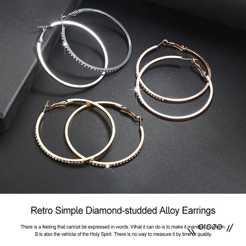 Anting Tusuk Gantung Bahan Alloy Desain Geometri Hias Berlian Gaya Retro / Simple Untuk Wanita ol2