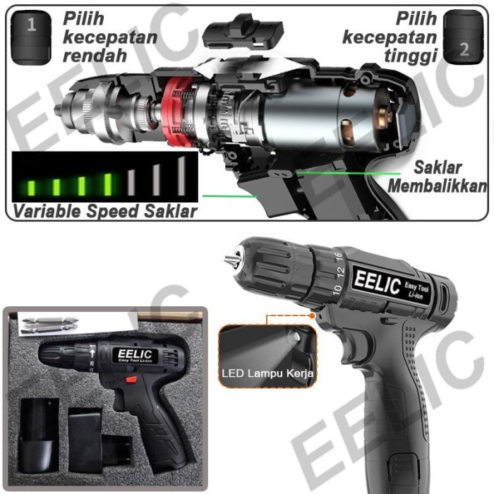EELIC MEB-DC120 Alat Listrik Mesin Bor / Obeng Lithium Cordless drill
