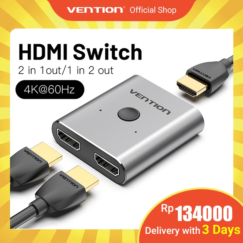 Vention Adapter Konverter HDMI 2.0 4K Spiltter Switcher 1In 2Out/2In 1Out untuk PS4/XBOX360/TV