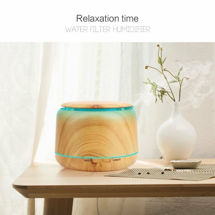 H23 Wooden Humidifier Aroma Diffuser 7 Color LED Light 300ml Brown