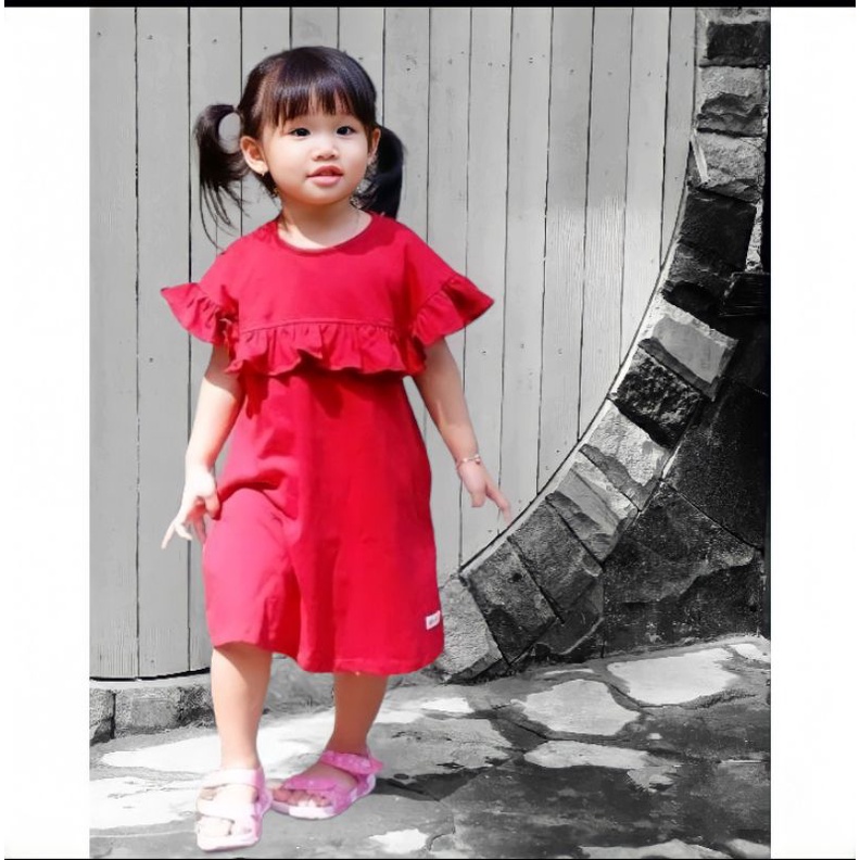 (1-5 Tahun) Baju Dress Anak Perempuan Cewek Smilee Ruffle Usia 1 2 3 4 5 Tahun