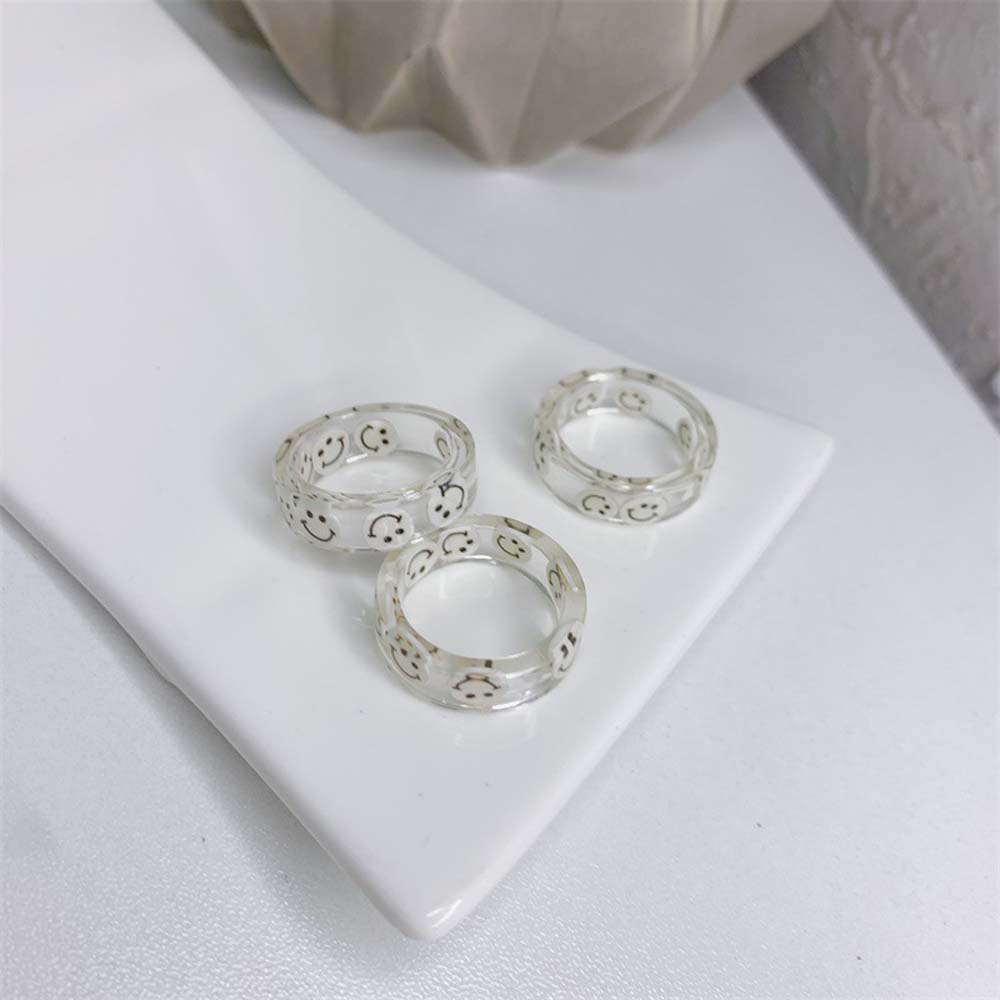 Mxbeauty Cincin Jari Bahan Akrilik Warna Permen Motif Kartun Smile Gaya Korea Vintage Untuk Wanita