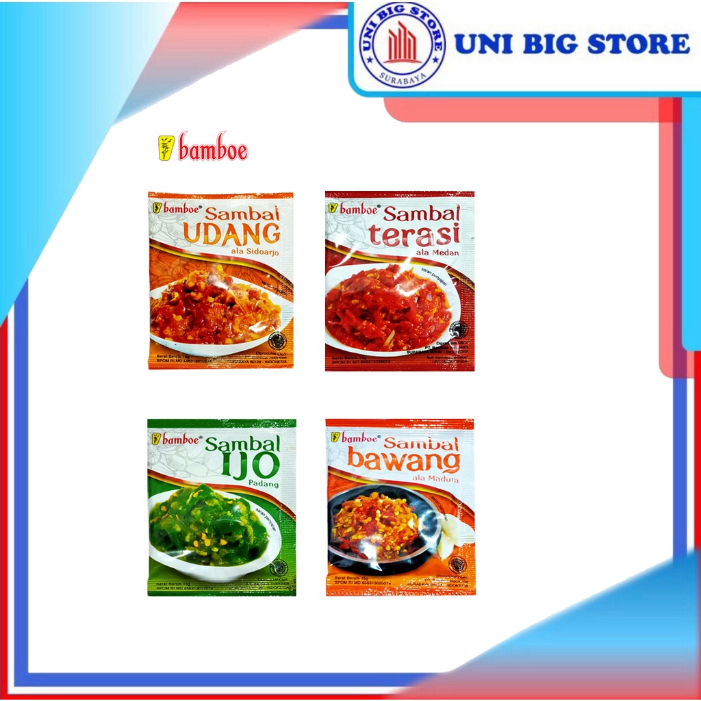 

Bamboe Sambal Khas Nusantara Sachet 15 gr Ijo Bawang terasi Udang