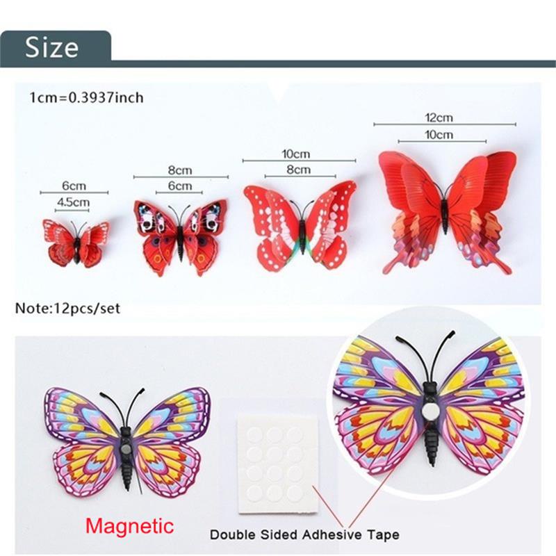 12pcs / Set Stiker Dinding Motif Kupu-Kupu 3D Bahan PVC Untuk Dekorasi Kamar Tidur Butterfly