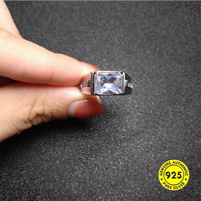 Cincin Model Terbuka Adjustable Bahan S925 Silver Sapphire Untuk Pasangan