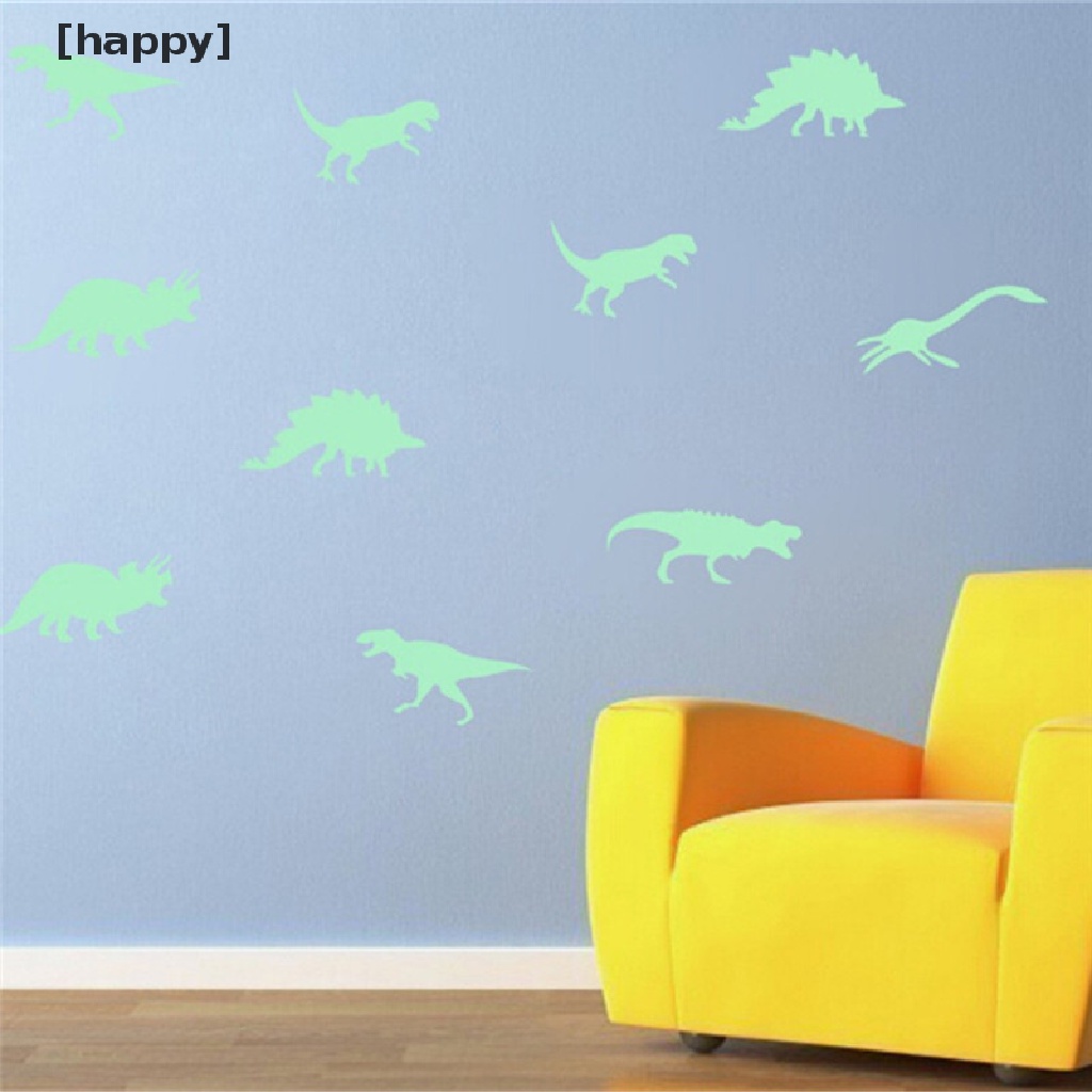 9pcs / Set Stiker Dinding Desain Dinosaurus Glow In The Dark Untuk Dekorasi Kamar Anak