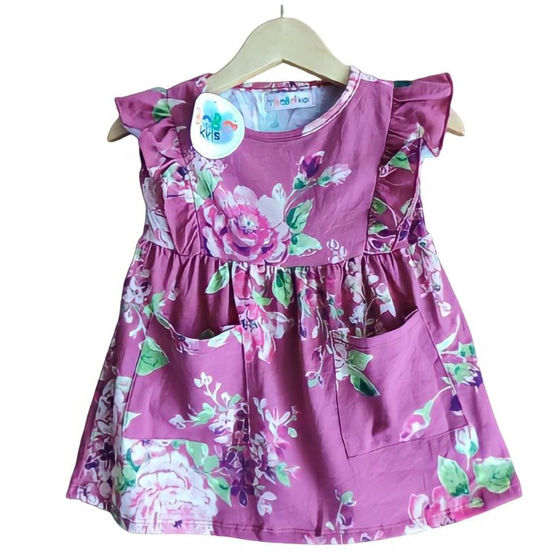 Baju Dress Anak Perempuan Cewek Lengan Pendek Bobokids Ruffle Usia 1- 3 Tahun Bisa Pilih Motif
