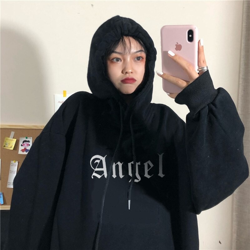 IvannaCollection Sweater Hoodie Wanita Angel Simple Casual Bahan Fleece Premium