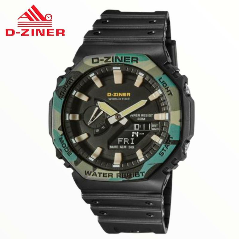 jam tangan unisex pria wanita D-ziner original 8287 dual time anti air