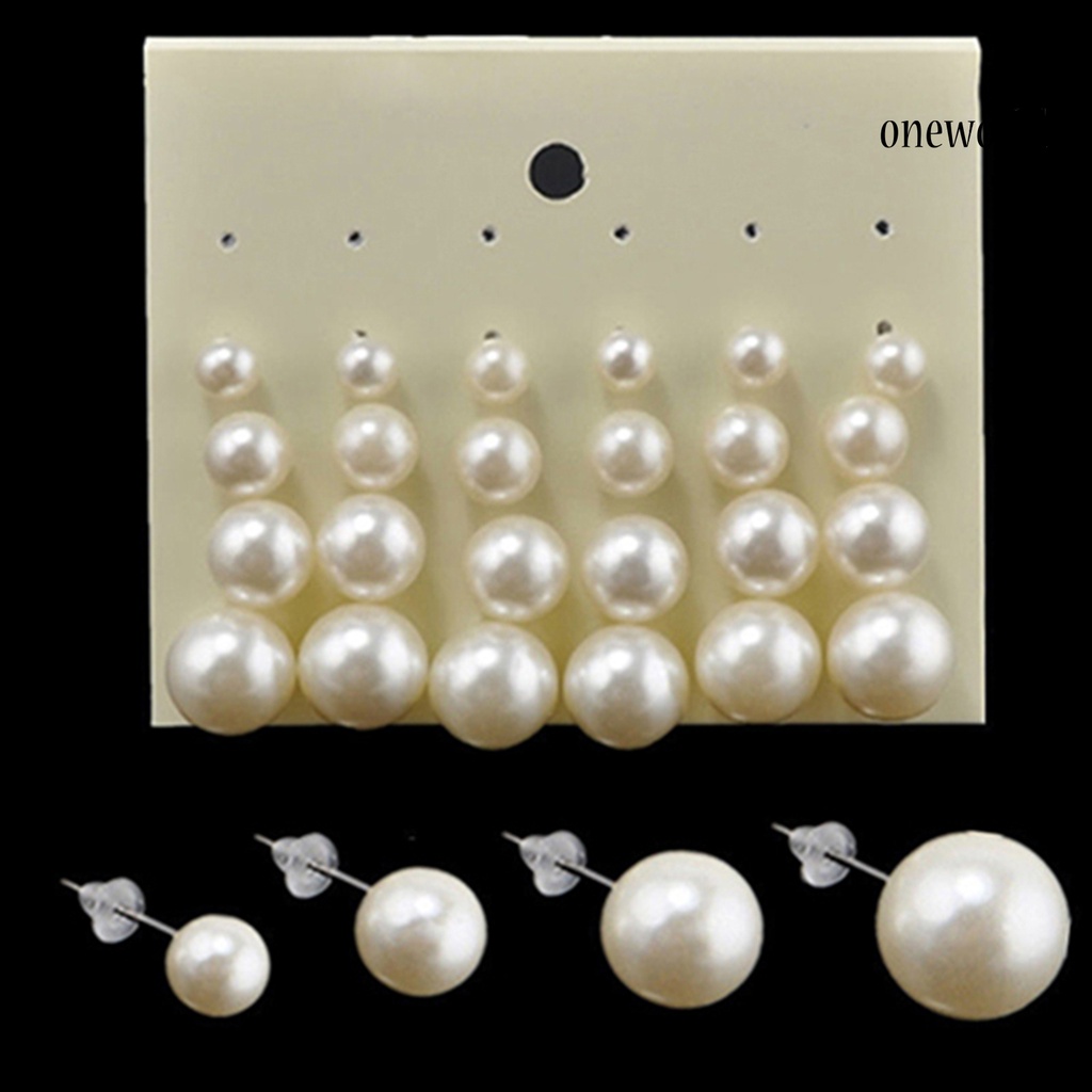 OW@ 12 Pairs Attractive Elegant Faux Pearl All-match Ear Stud for Party