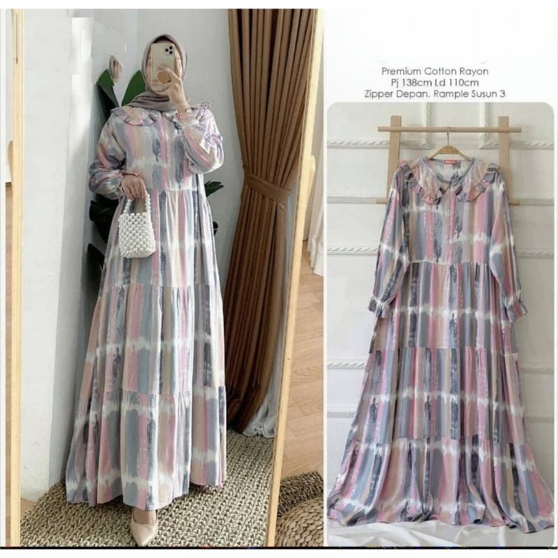 yogist gamis kekinian dress wanita terbaru bahan rayon premium Jumbo size LD 115