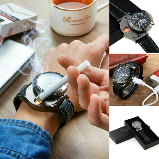 Jam Tangan Korek Lighter Elektrik USB Praktis Rokok Stylish