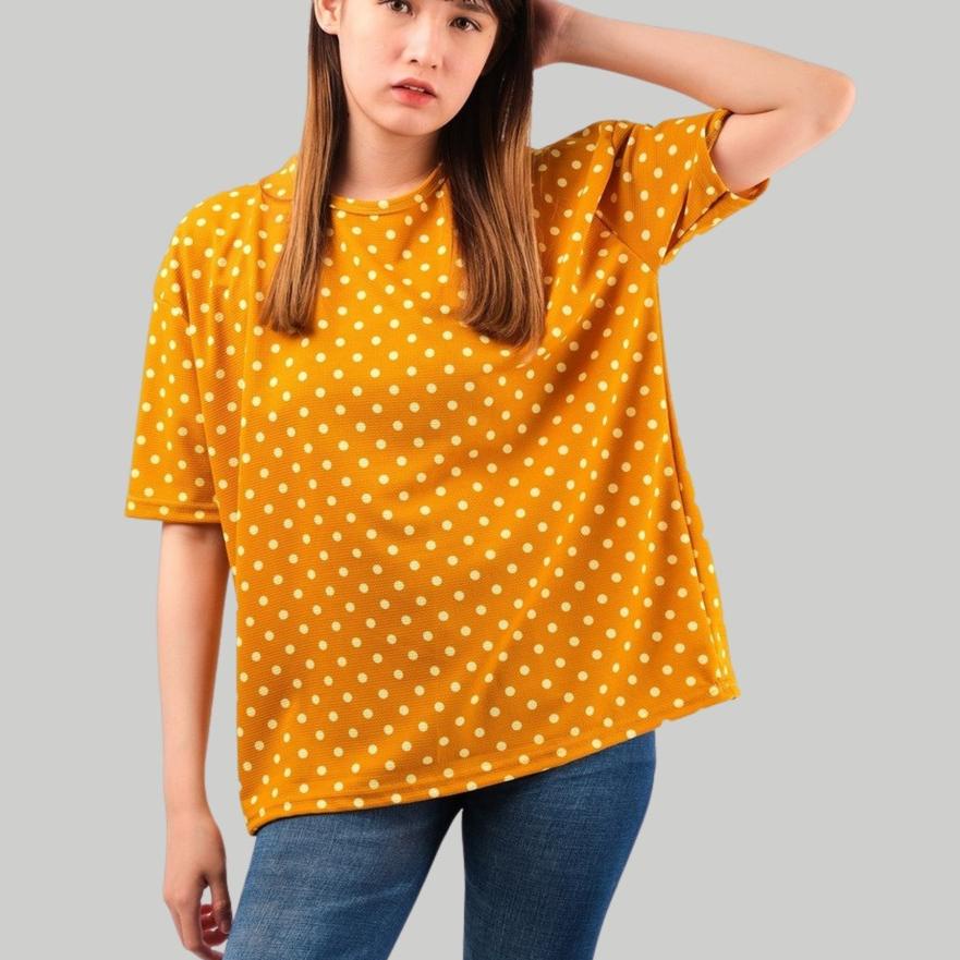 ♠ Monellina RISTEL Kaos Oversize Wanita Lengan Pendek Polkadot ✾