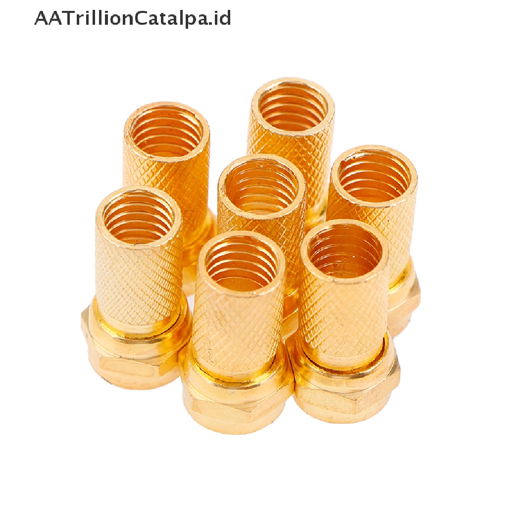 Aatrillioncatalpa 10Pcs Konektor Kabel Coaxial Tipe F RG6 Bahan Tembagakuningan