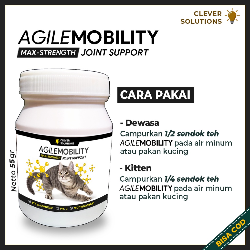 Vitamin Peningkat Imun Kucing Pelebat Bulu Kucing AGILE with MOBILITY B Complex plus Vitamin C 55 gr